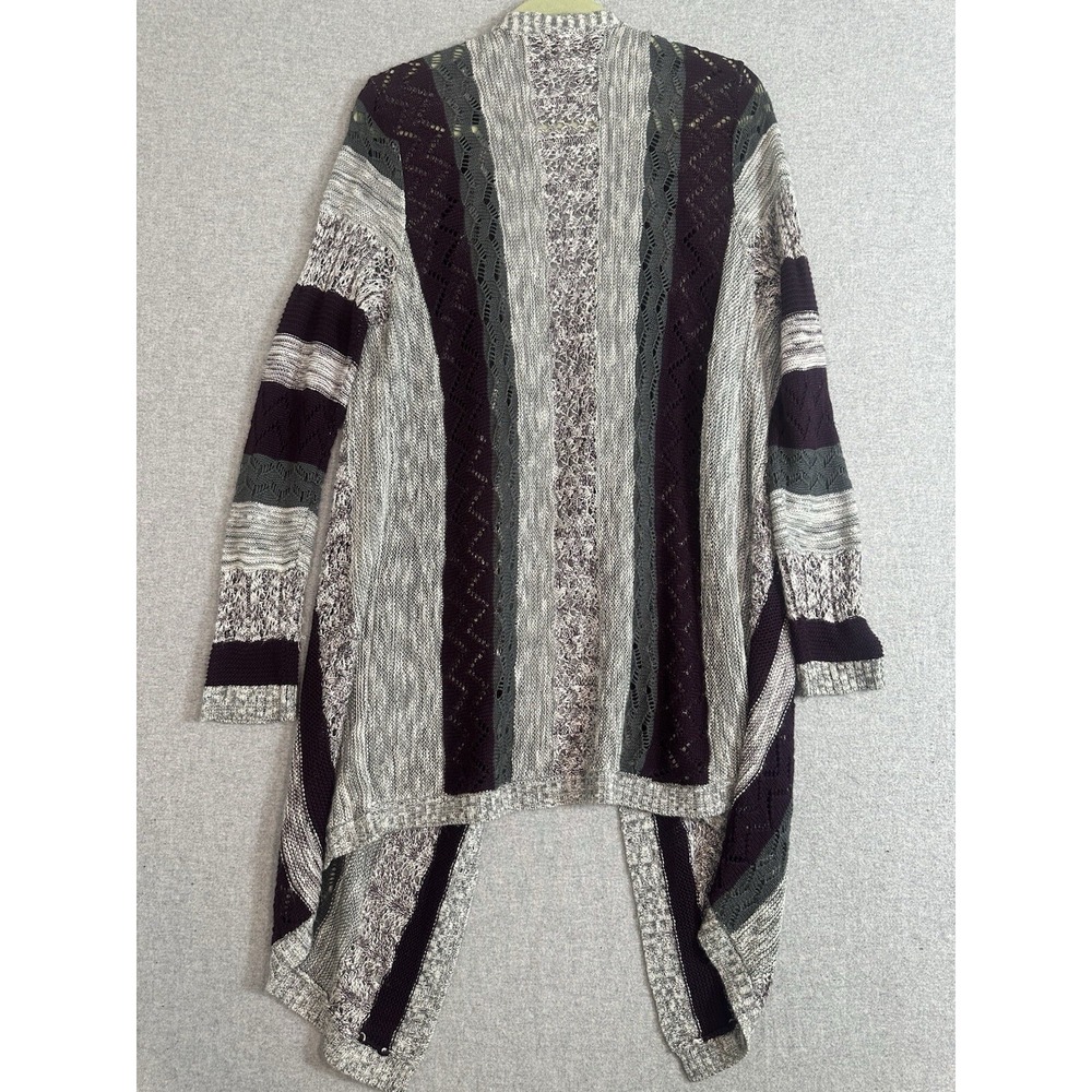 VTG Y2K Open Knit Long Sweater Cardigan Womens Large Purple Gray Lagenlook Drape - Picture 2 of 11